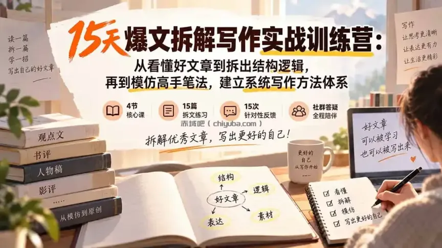15天爆文拆解写作实战训练营:从看懂好文章到拆出结构逻辑,再到模仿高手笔法,建立系统写作方法体系