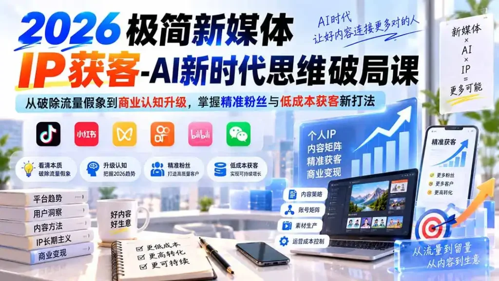 2026极简新媒体IP获客-AI新时代思维破局课:从破除流量假象到商业认知升级,掌握精准粉丝与低成本获客新打法
