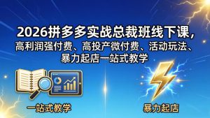 2026拼多多实战总裁班线下课，高利润强付费、高投产微付费、活动玩法、暴力起店一站式教学