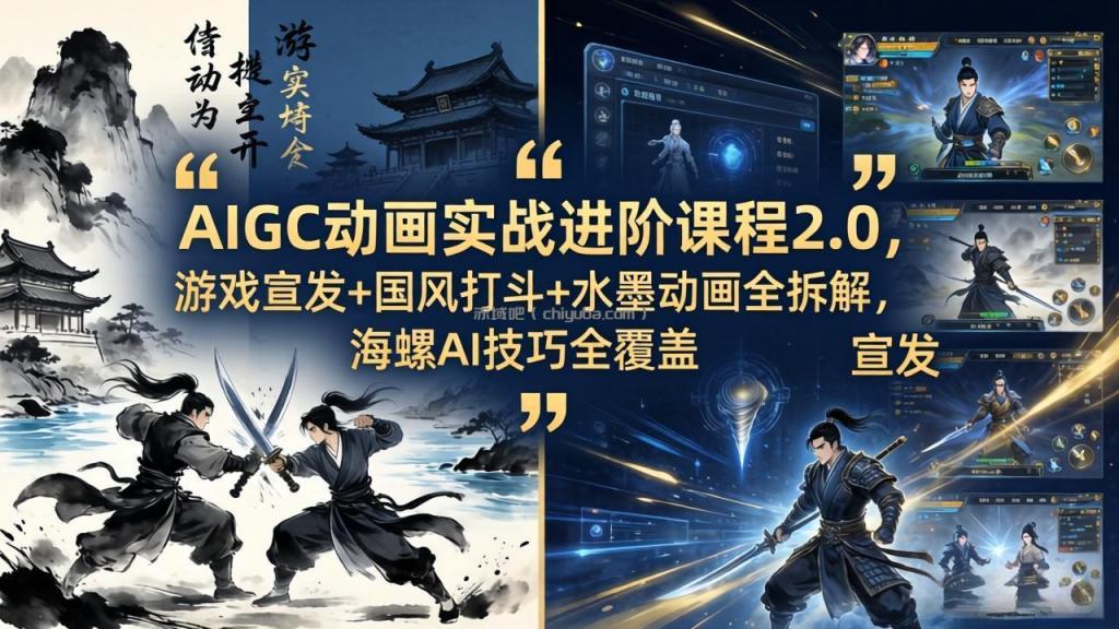 AIGC动画实战进阶课程2.0，游戏宣发+国风打斗+水墨动画全拆解，海螺AI技巧全覆盖