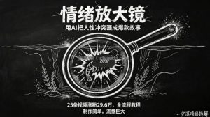 AI制作“情绪放大镜“视频，25条视频涨粉29.6W粉，流量巨大，制作简单，全流程教程