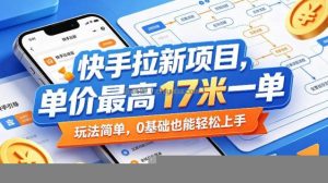 快手拉新项目，单价最高17米一单，玩法简单，0基础也能轻松上手