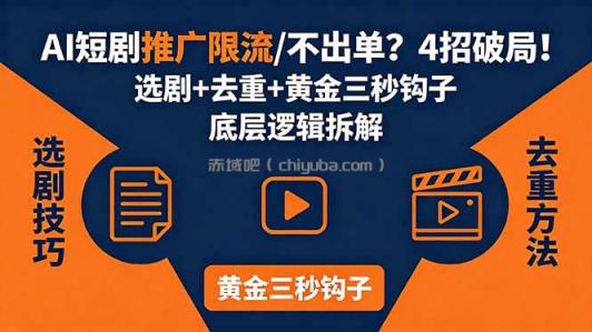 AI短剧推广总被限流、不出单?4招选剧+去重技巧+黄金三秒钩子,手把手拆解底层逻辑