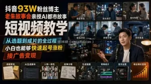 抖音93W粉丝博主老朱故事会亲授AI都市故事短视频教学，从选题到成片的全过程，小白也能够快速起号涨粉接广告变现