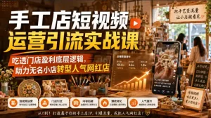 手工店短视频运营引流实战课，吃透门店盈利底层逻辑，助力无名小店转型人气网红店