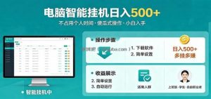 全自动电脑挂机，支持多挂多赚，上班族学生党都能做，小白也能日入500+副业