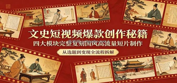 文史短视频爆款创作秘籍：四大模块完整复刻国风高流量短片制作