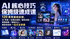 AI核心技巧保姆级速成课｜120集零基础实操，AI写真/生图生视频/趣味动画/修图排版/智能办公/爆款短视频一站式全掌握(更新)