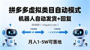 多多虚拟类目自动模式，机器人自动发货 + 回复，月入 1-5W 可落地