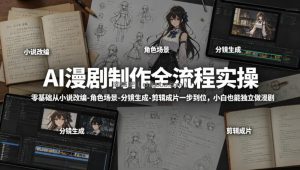 AI漫剧制作全流程实操，零基础从小说改编-角色场景-分镜生成-剪辑成片一步到位，小白也能独立做漫剧