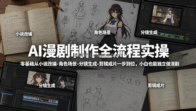 AI漫剧制作全流程实操,零基础从小说改编-角色场景-分镜生成-剪辑成片一步到位,小白也能独立做漫剧
