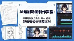 AI短剧动画制作教程：零基础到独立实操，剧本、视频、配音音效全流程实战