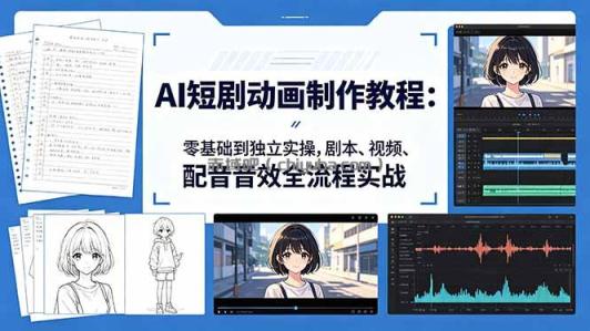 AI短剧动画制作教程：零基础到独立实操，剧本、视频、配音音效全流程实战