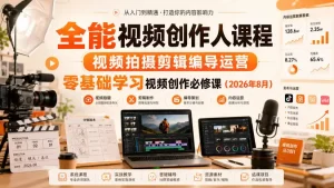 全能视频创作人课程，视频拍摄剪辑编导运营，零基础学习视频创作必修课(2026年8月)