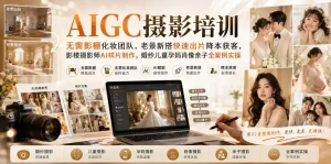 AIGC摄影培训｜无需影棚化妆团队，老景新搭快速出片降本获客，影楼摄影师AI样片制作，婚纱儿童孕妈肖像亲子全案例实操