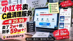 小红书卖C盘清理服务，一单29.99，卖了2w+份，技术也是虚拟产品