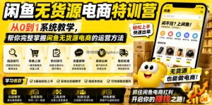 闲鱼无货源电商特训营，从0到1系统教学，帮你完整掌握闲鱼无货源电商的运营方法