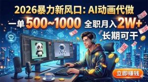 2026暴力新风口：AI动画代做，一单500~1000，全职月入2W+，长期可干