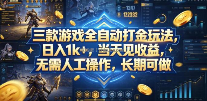 三款游戏全自动打金玩法，日入1k+，当天见收益，无需人工操作，长期可做【揭秘】