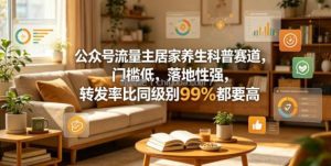 公众号流量主居家养生科普赛道，门槛低，落地性强，转发率比同级别99％都要高