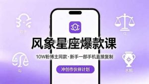 10W粉博主同款：风象星座爆款课，新手一部手机直接复制，冲创作伙伴计划