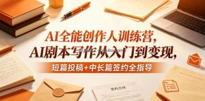 AI全能创作人训练营，AI剧本写作从入门到变现，短篇投稿+中长篇签约全指导