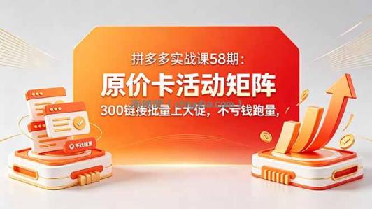 拼多多实战课58期：原价卡活动矩阵，300链接批量上大促，不亏钱跑量