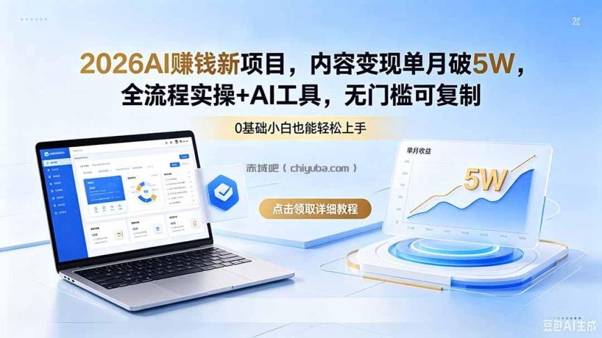 2026AI赚钱新项目,内容变现单月破5W,全流程实操+AI工具,无门槛可复制