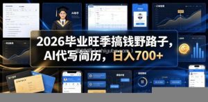 2026毕业旺季搞钱野路子，AI代写简历，日入700+【揭秘】