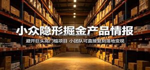 小众隐形掘金产品情报：避开巨头高门槛项目，小团队可直接复刻落地变现