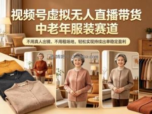 视频号虚拟无人直播带货中老年服装赛道，不用真人出镜、不用租场地，轻松实现持续出单稳定盈利