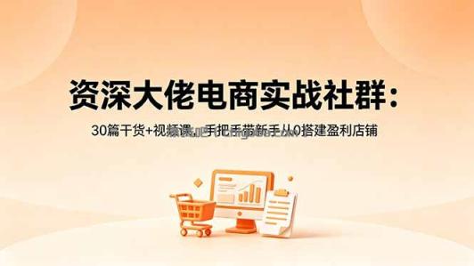 资深大佬电商实战社群：30篇干货+视频课，手把手带新手从0搭建盈利店铺