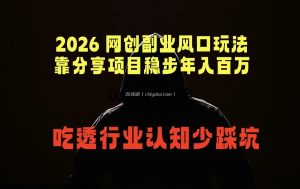 2026 网创副业风口玩法，靠分享项目稳步年入百万，吃透行业认知少踩坑