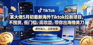 某大佬5月初最新海外Tiktok拉新项目，不囤货、低门槛、高收益，带你出海撸美刀