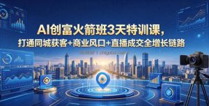 AI创富火箭班3天特训课，打通同城获客+商业风口+直播成交全增长链路，2026年4月新课