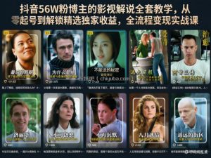 抖音56W粉博主的影视解说全套教学，从零起号到解锁精选独家收益，全流程变现实战课