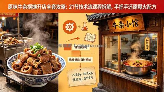 原味牛杂摆摊开店全套攻略：21节技术流课程拆解，手把手还原爆火配方