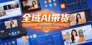 全域AI带货，从短视频到直播，从单平台到全域，打造你的带货矩阵，打造普通人也能落地的带货赛道