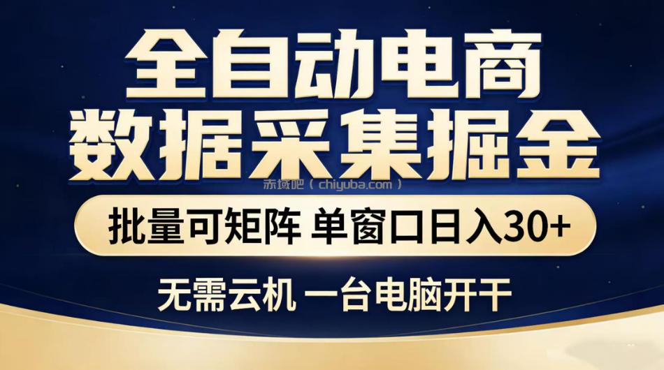 全自动电商数据采集掘金，批量可矩阵单窗口日入30+，无需云机一台电脑开干【揭秘】