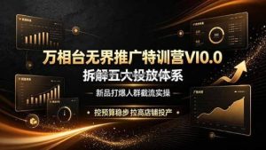 万相台无界推广特训营VI0.0，拆解五大投放体系，新品打爆人群截流实操，控预算稳步拉高店铺投产