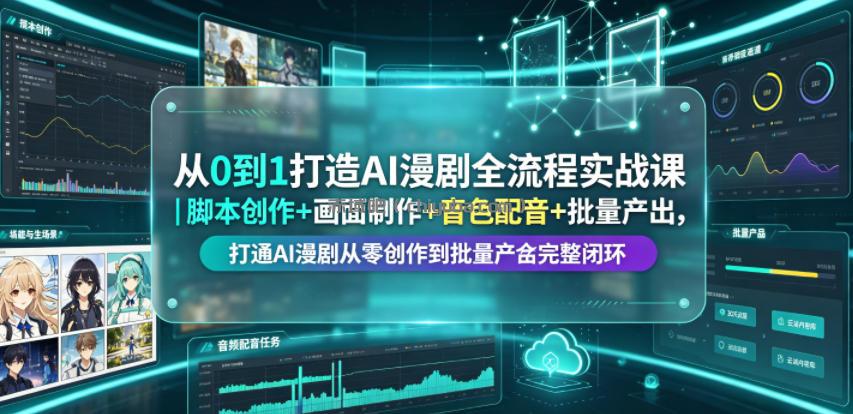 从0到1打造AI漫剧全流程实战课｜脚本创作+画面制作+音色配音+批量产出，打通AI漫剧从零创作到批量量产完整闭环