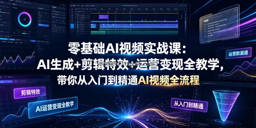 零基础AI视频实战课:AI生成+剪辑特效+运营变现全教学,带你从入门到精通AI视频全流程