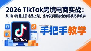 2026TikTok跨境电商实战：从0到1跑通注册选品上架，出单发货回款全流程手把手教学