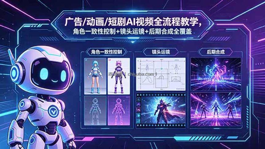 广告/动画/短剧AI视频全流程教学，角色一致性控制+镜头运镜+后期合成全覆盖