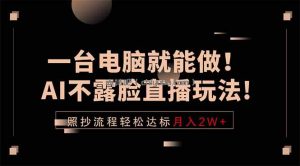 一台电脑就能做！AI不露脸直播玩法，照抄流程轻松达标月入2W+