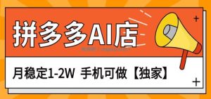 独家项目，拼多多虚拟AI店，月稳定1-2W，手机可做