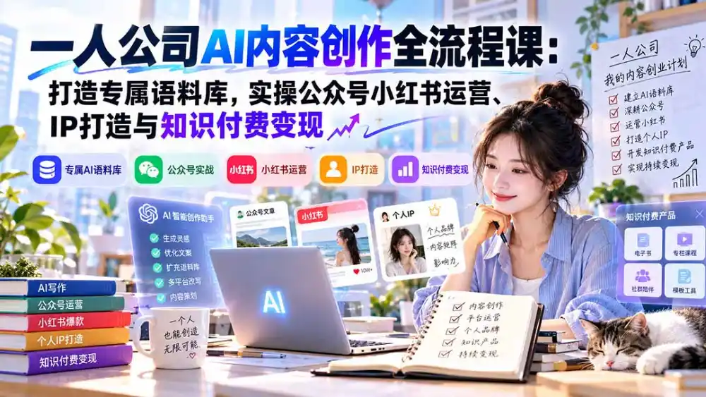 一人公司AI内容创作全流程课：打造专属语料库，实操公众号小红书运营、IP打造与知识付费变现方法论