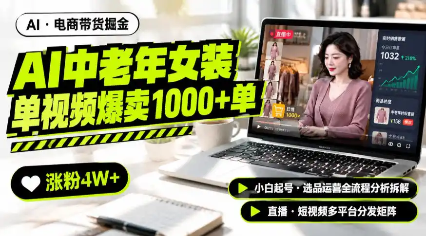AI中老年服装带货赛道新玩法，一个视频卖出1000多单涨粉4W+，小白起号选品运营全流程分析拆解