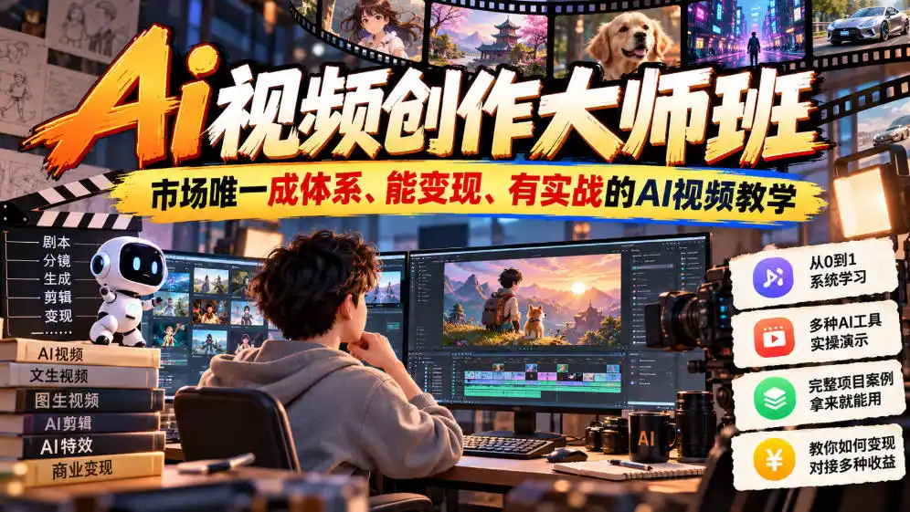 Ai视频创作大师班，市场唯一成体系、能变现、有实战的AI视频教学(更新2026)