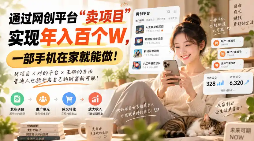 靠卖网创项目变现，一年拿下百万收益！一台手机就能操作！